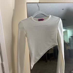 Edikted White Asymmetrical Long Sleeve Top